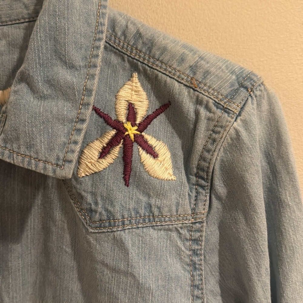 Free‎ People The Wolves Blue Denim Embroidered Snap Fitted Cowboy Shirt NEW XS - Picture 7 of 10